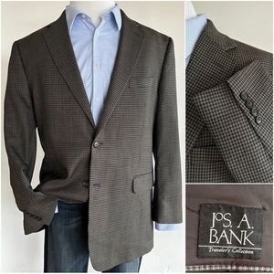Jos A Bank Traveler Blazer Jacket Sport Coat Houndstooth Tailored Fit Size 46R
